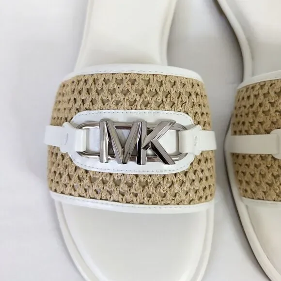 MK Michael Kors Womens Ember Slide Sandal Size 10 Natural Raffia Optic White NIB - Picture 3 of 16